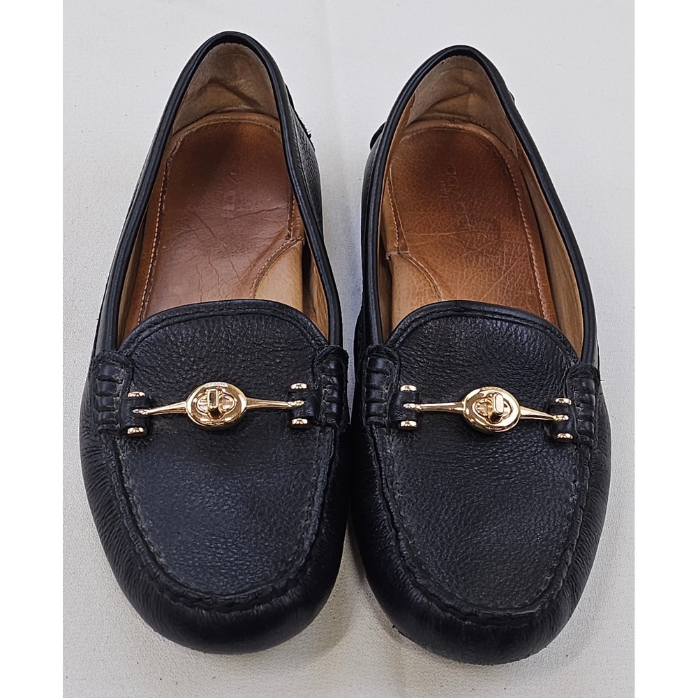 Coach Black Pebbled Leather Loafers with Gold-Tone Hardware